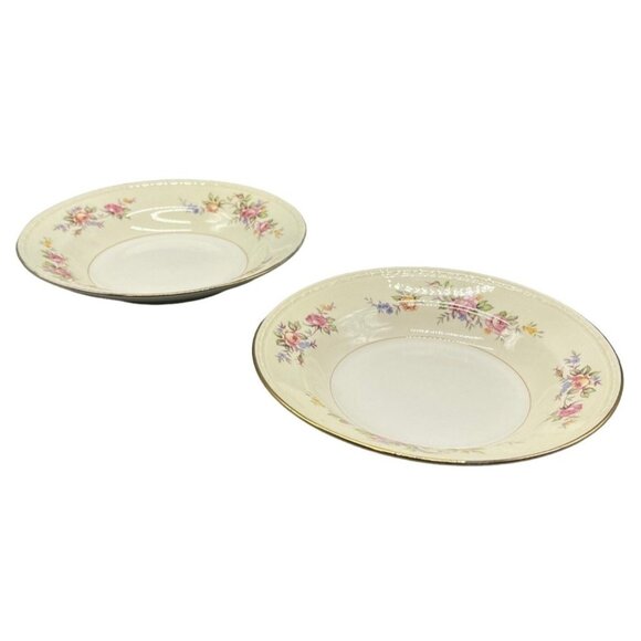 georgian homer laughun set of 2 bowl floral gold trim f49 n5 made in USA 8" READ - Picture 1 of 7